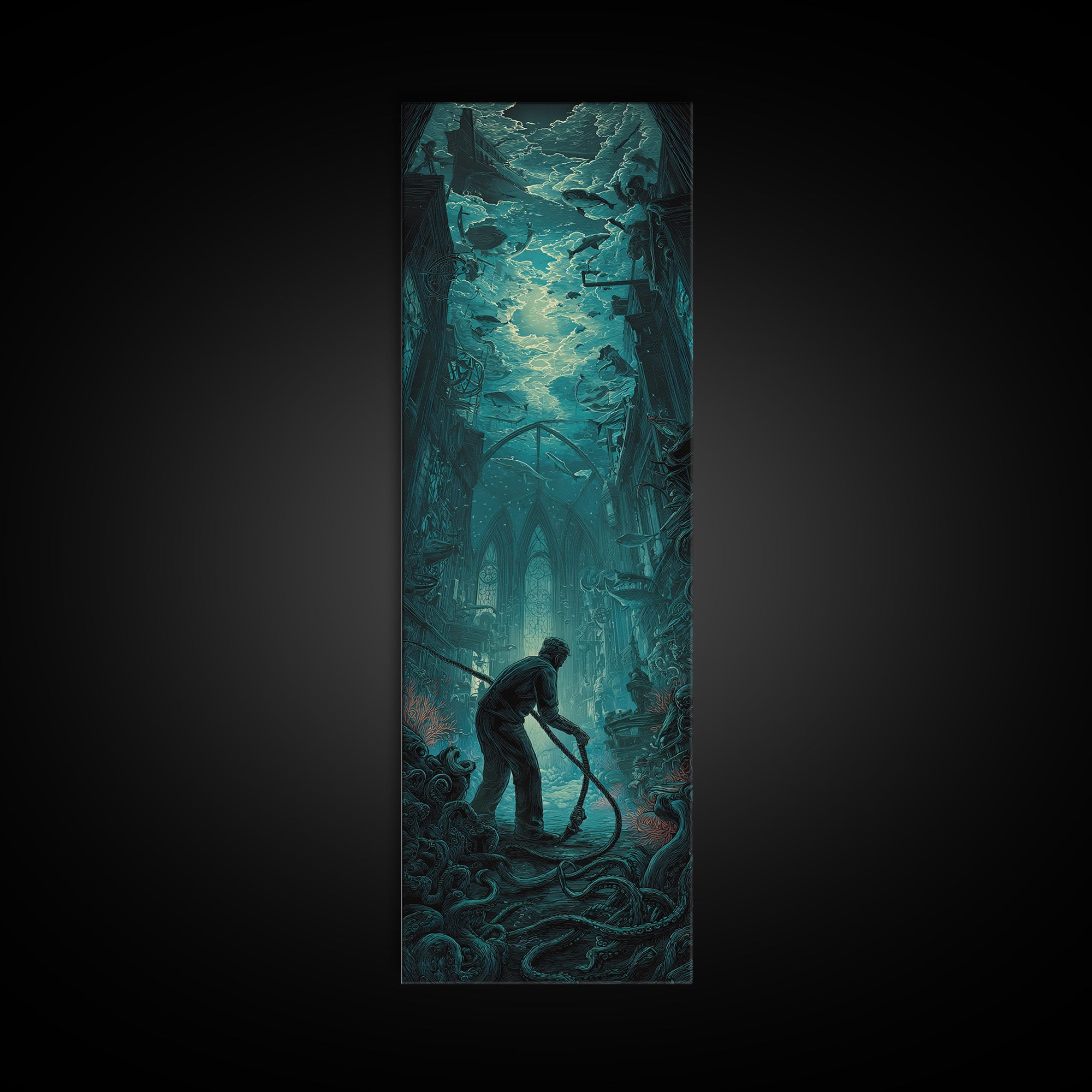 The Bellringer Of The Sunken Cathedral, Tall Narrow Wall Art, Dark Halloween Decor, Canvas Print, Halloween Wall Decor, Gothic Home Decor