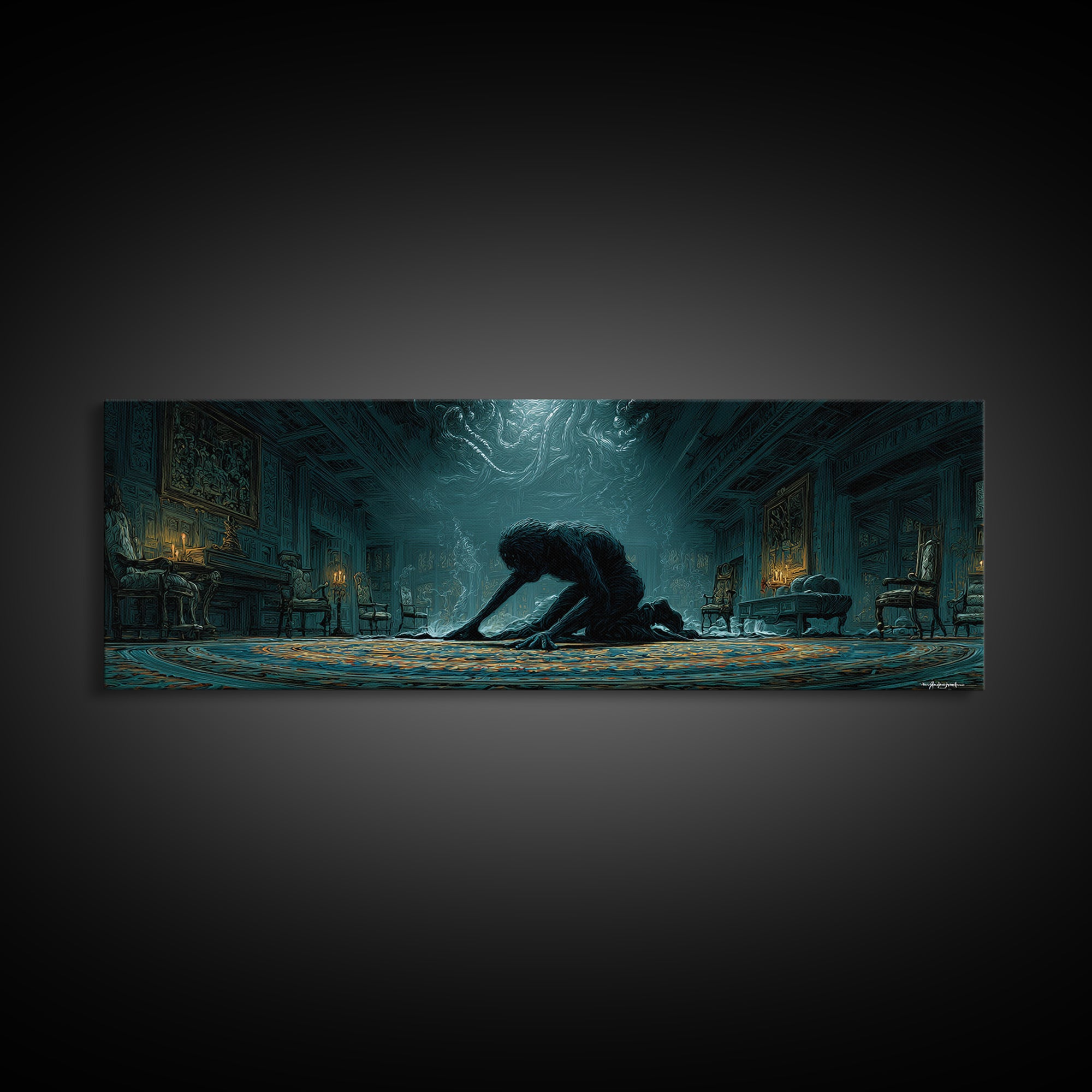 The Crawler Beneath The Floor Of Stars, Extra Wide Wall Art, Cosmic Horror Wall Art, Framed Canvas Print, Halloween Wall Decor