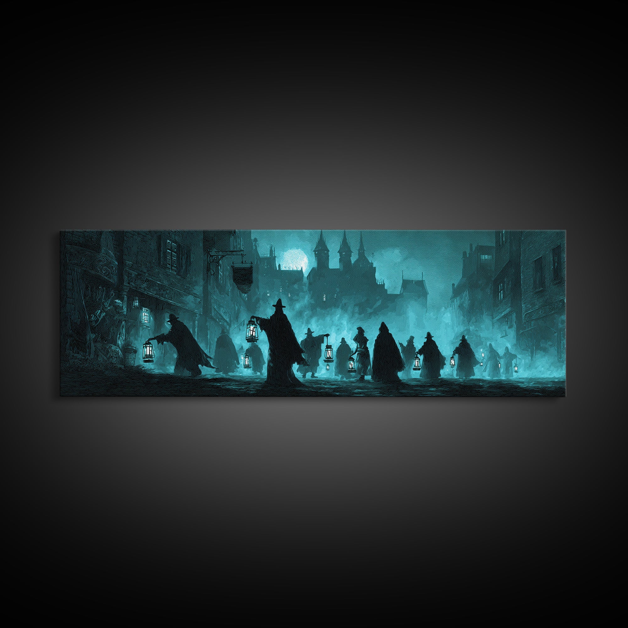 The Innsmouth Lantern Procession, Extra Wide Wall Art, Cosmic Horror Wall Art, Canvas Print, Halloween Wall Decor, Gothic Home Decor