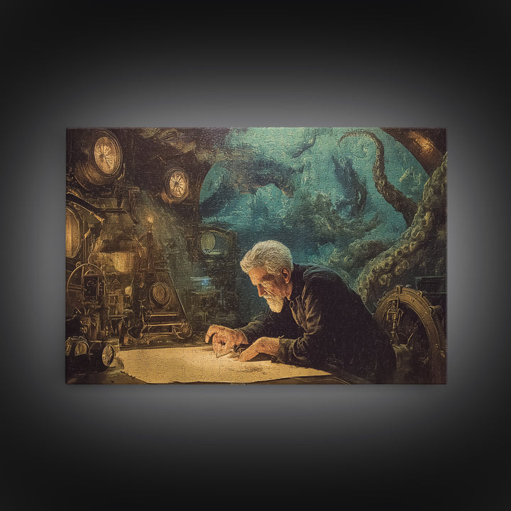 The Mapmaker Of Impossible Shores, Landscape Wall Art, Dark Halloween Decor, Framed Canvas Print, Halloween Wall Decor, Gothic Home Decor