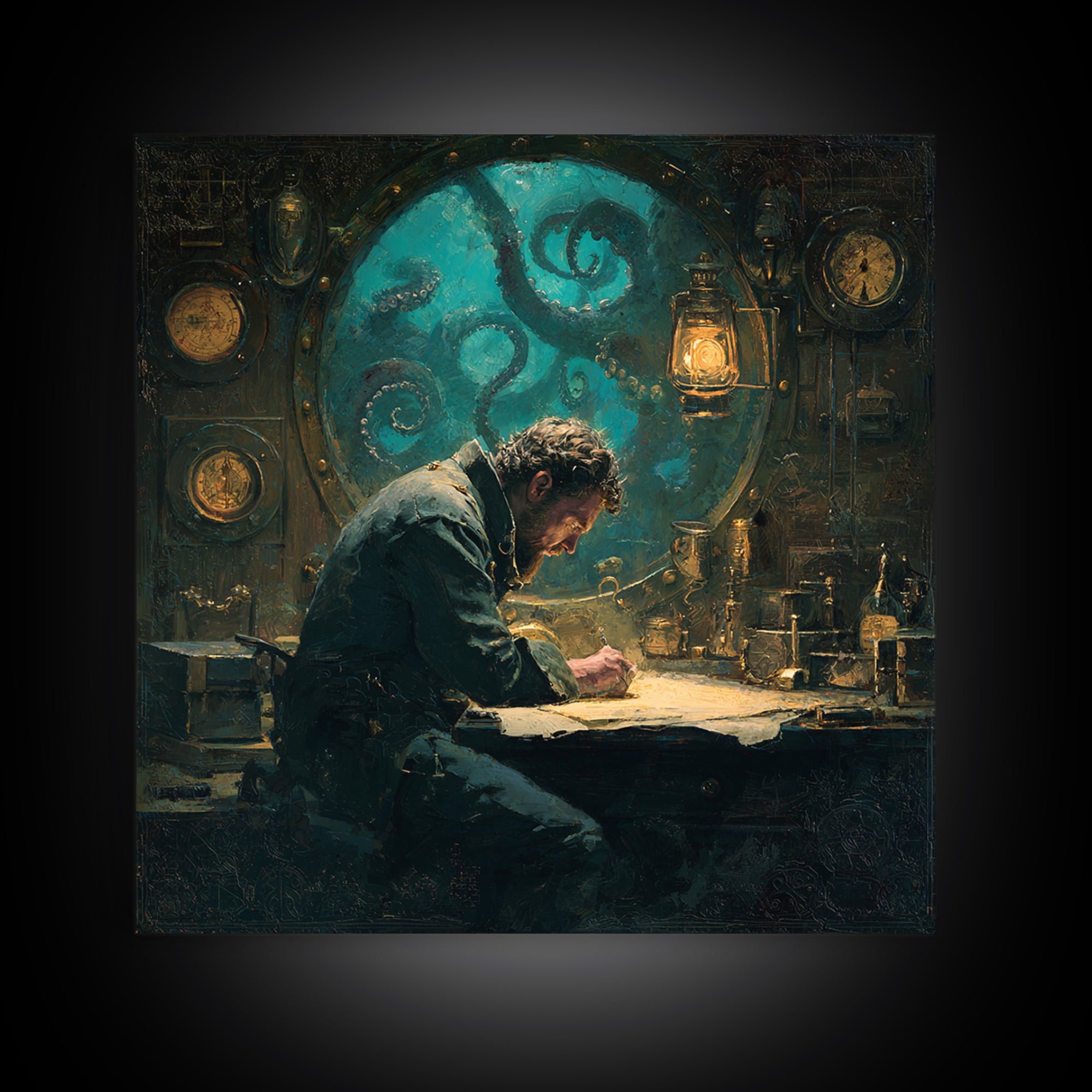 The Mapmaker Of Impossible Shores, Square Wall Art, Cosmic Horror Wall Art, Canvas Print, Halloween Wall Decor, Gothic Home Decor