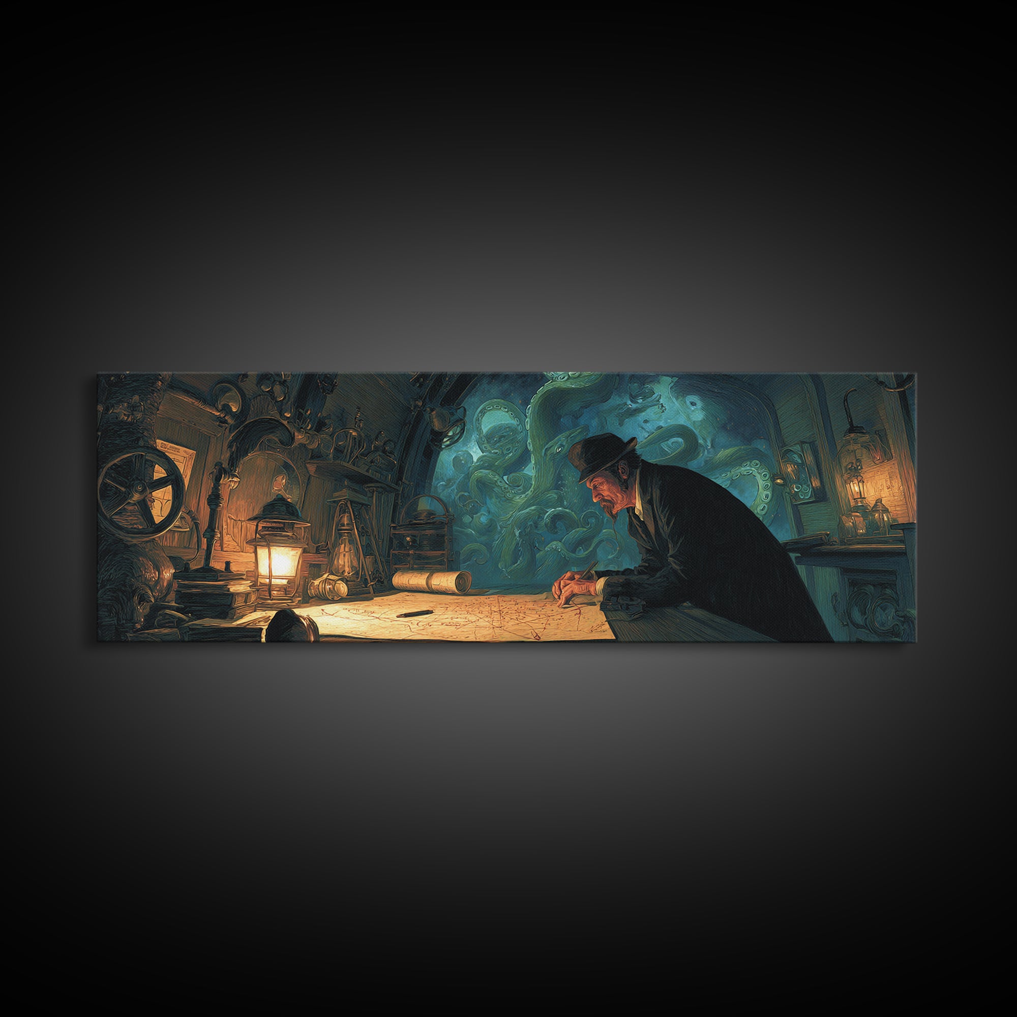 The Mapmaker Of Impossible Shores, Extra Wide Wall Art, Macabre Wall Art, Canvas Print, Halloween Wall Decor, Gothic Home Decor