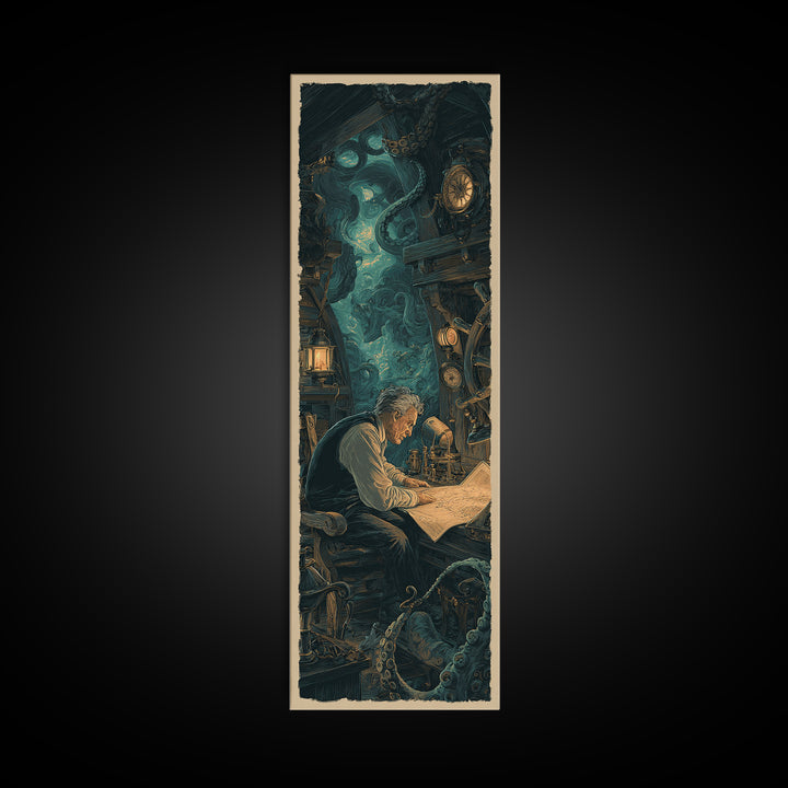 The Mapmaker Of Impossible Shores, Tall Narrow Wall Art, Spooky Home Decor, Canvas Print, Halloween Wall Decor, Gothic Home Decor