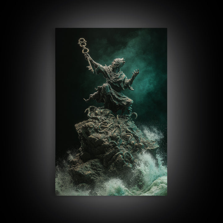 The Keeper Of The Black Reef Key, Vertical Wall Art, Macabre Wall Art, Canvas Print, Halloween Wall Decor, Gothic Home Decor