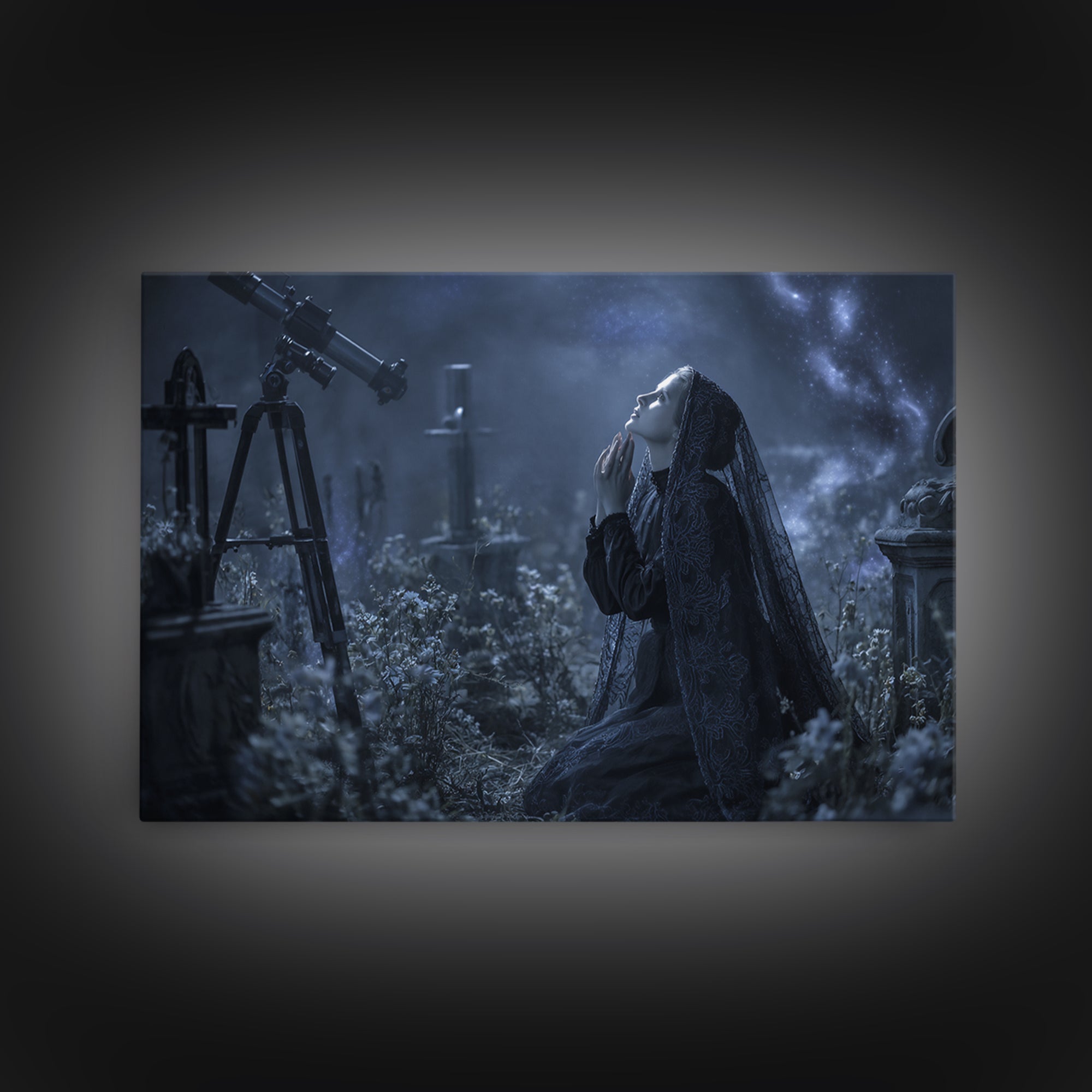 The Widow Of The Whispering Comet, Landscape Wall Art, Lovecraftian Horror Art, Canvas Print, Halloween Wall Decor, Gothic Home Decor