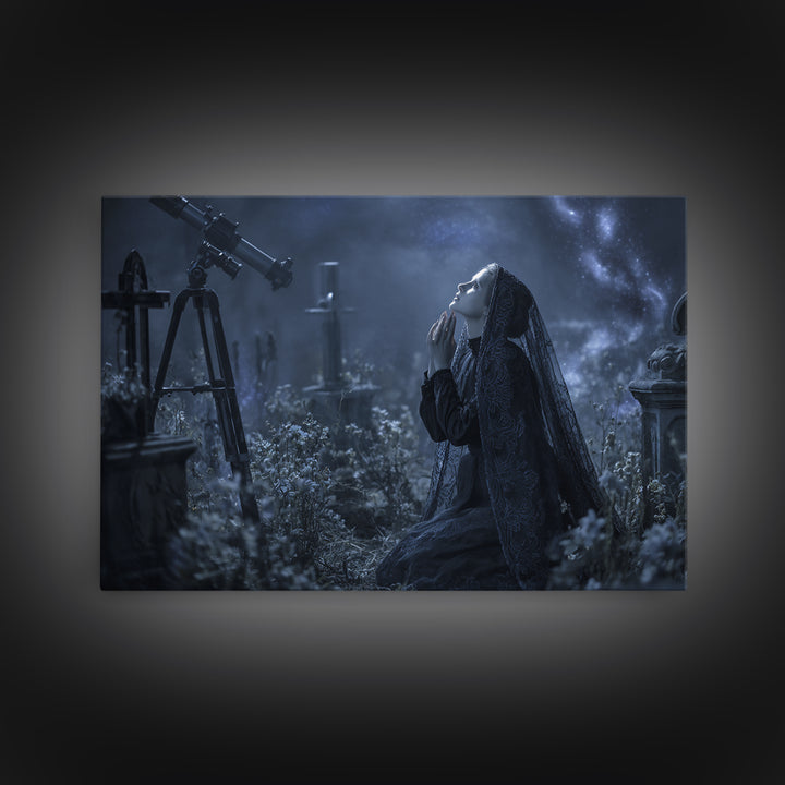 The Widow Of The Whispering Comet, Landscape Wall Art, Lovecraftian Horror Art, Canvas Print, Halloween Wall Decor, Gothic Home Decor