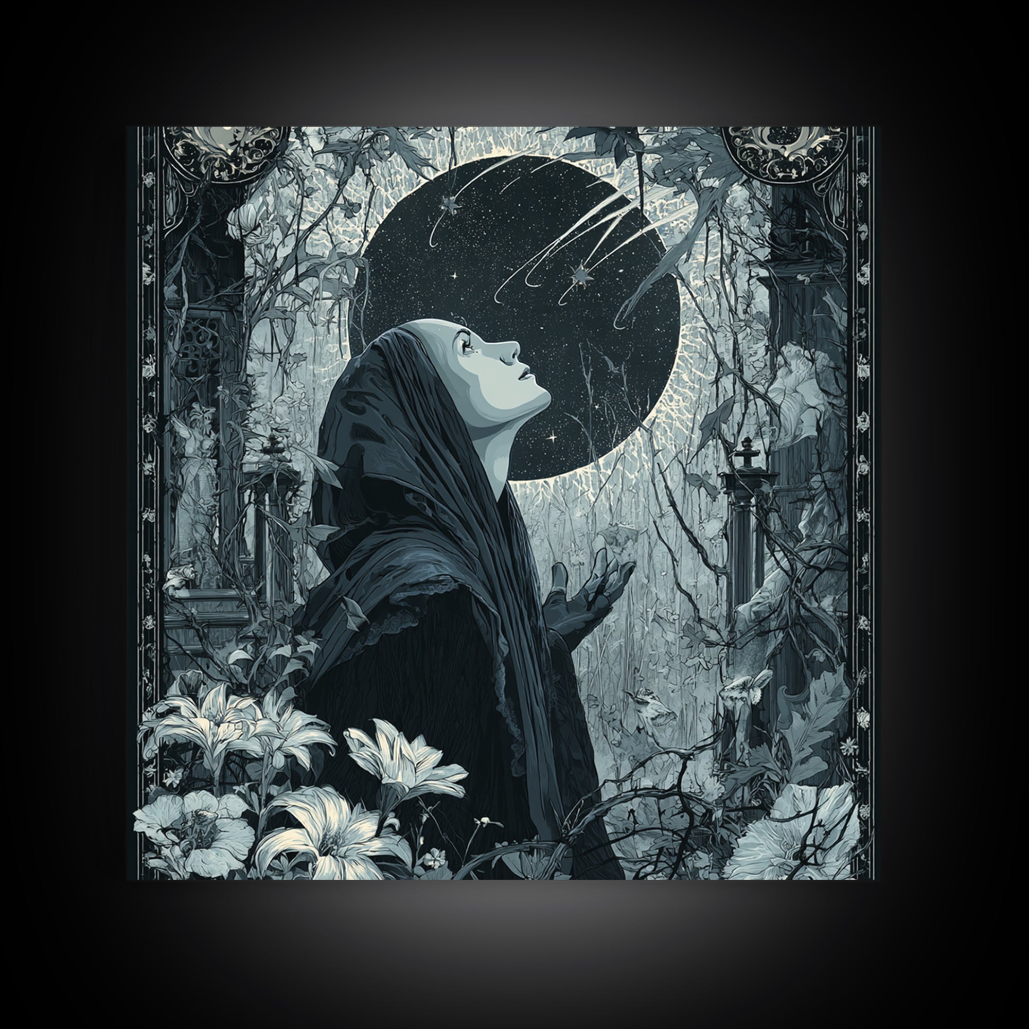The Widow Of The Whispering Comet, Square Wall Art, Haunted Gothic Art, Canvas Print, Halloween Wall Decor, Gothic Home Decor