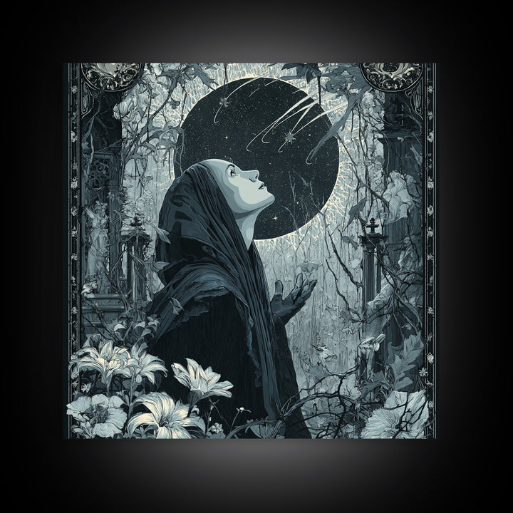 The Widow Of The Whispering Comet, Square Wall Art, Haunted Gothic Art, Canvas Print, Halloween Wall Decor, Gothic Home Decor