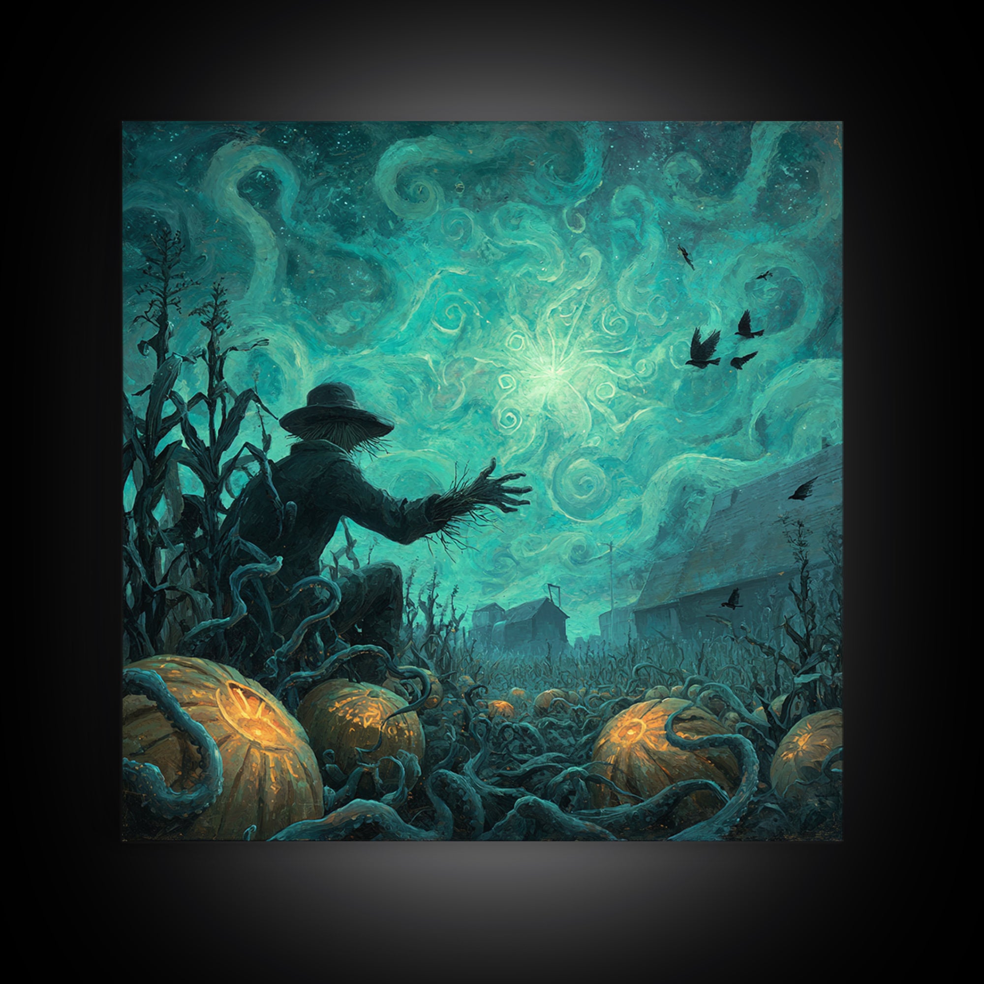 The Harvest Of The Eldritch Field, Square Wall Art, Macabre Wall Art, Framed Canvas Print, Halloween Wall Decor, Gothic Home Decor
