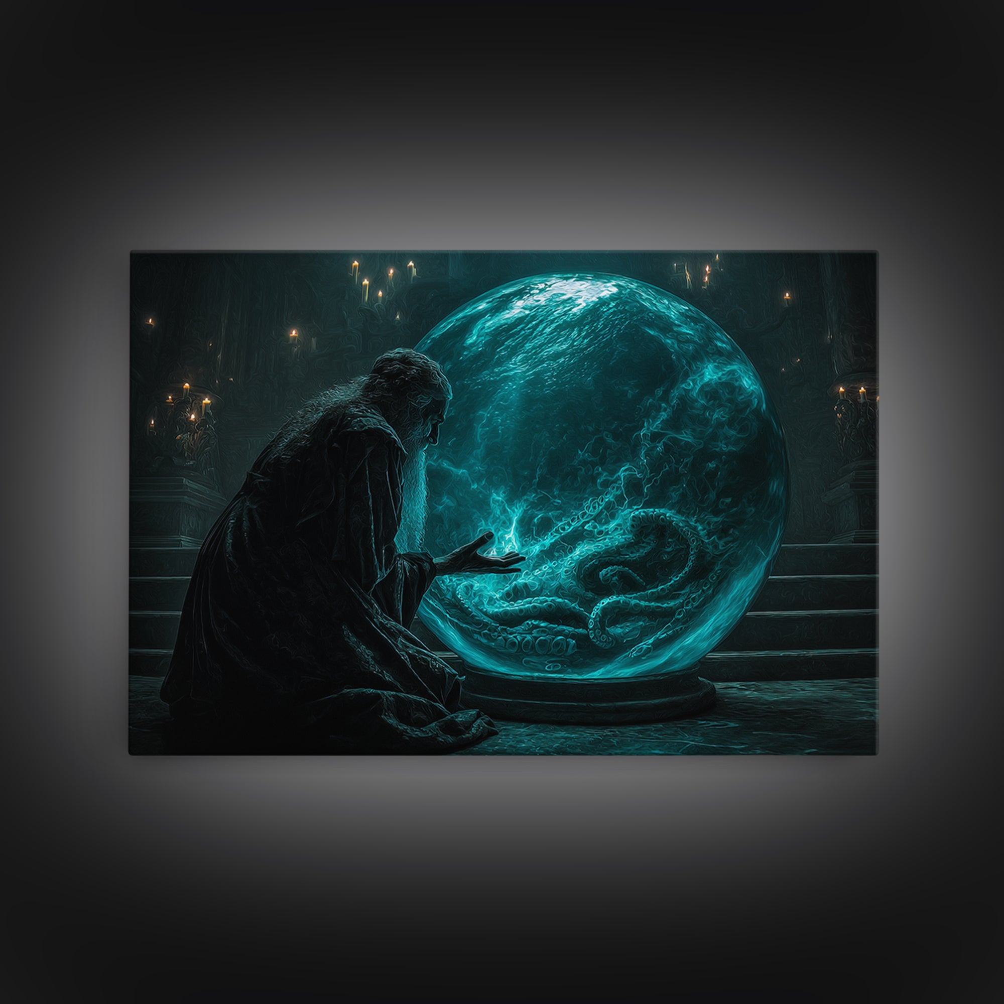The Oracle Of The Glass Depths, Landscape Wall Art, Cosmic Horror Wall Art, Framed Canvas Print, Halloween Wall Decor, Gothic Home Decor