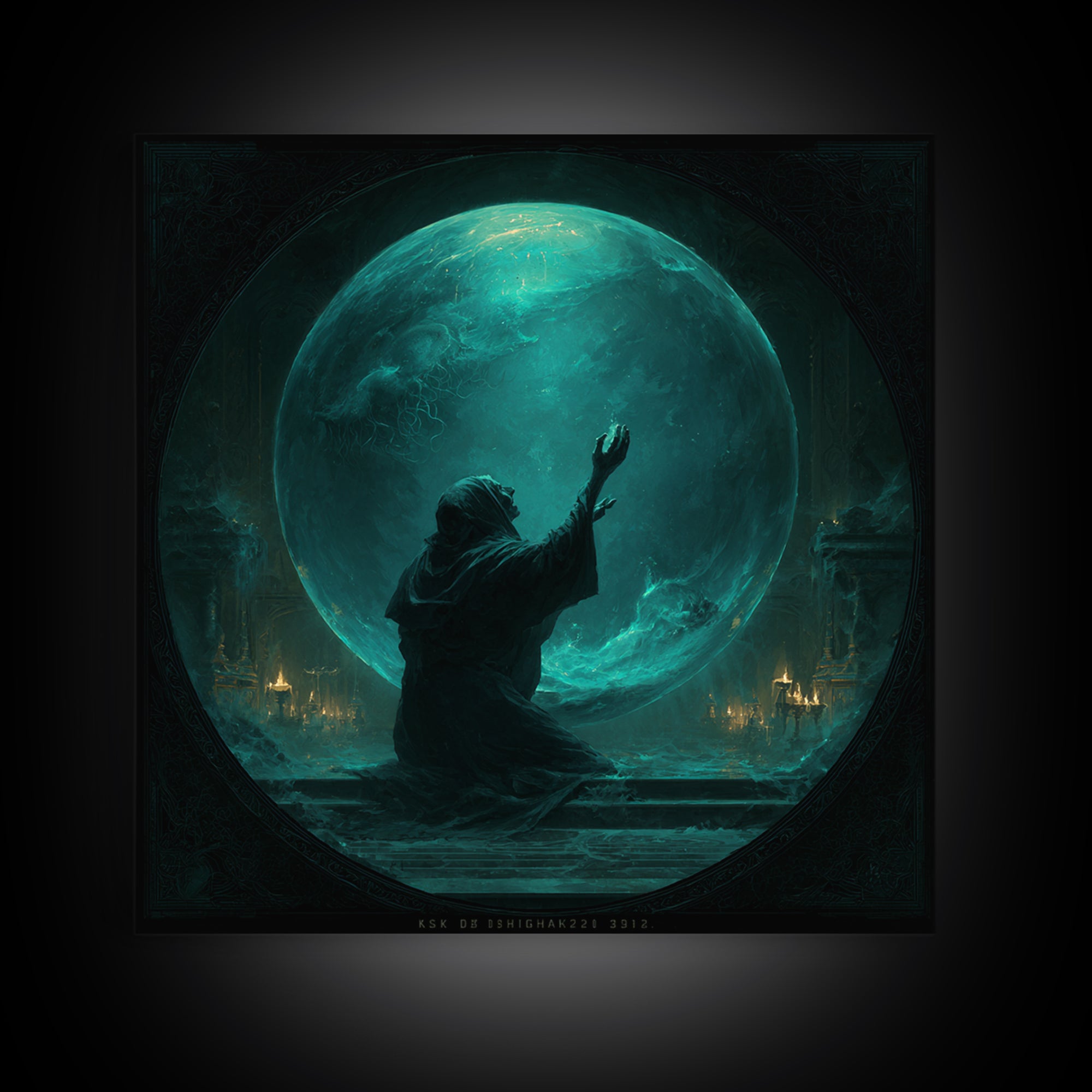The Oracle Of The Glass Depths, Square Wall Art, Lovecraftian Horror Art, Framed Canvas Print, Halloween Wall Decor, Gothic Home Decor