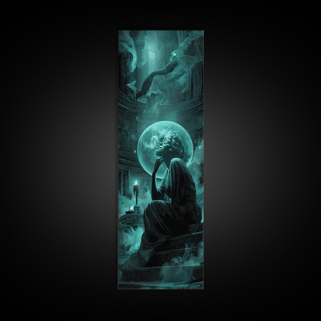The Oracle Of The Glass Depths, Tall Narrow Wall Art, Haunted Gothic Art, Canvas Print, Halloween Wall Decor, Gothic Home Decor