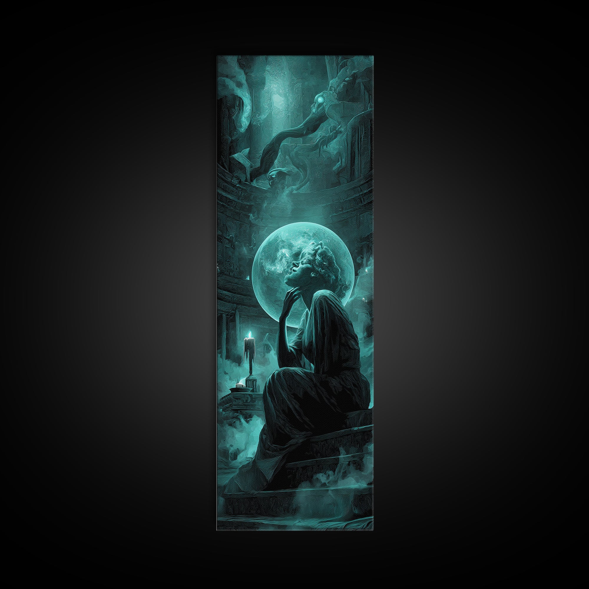 The Oracle Of The Glass Depths, Tall Narrow Wall Art, Haunted Gothic Art, Canvas Print, Halloween Wall Decor, Gothic Home Decor