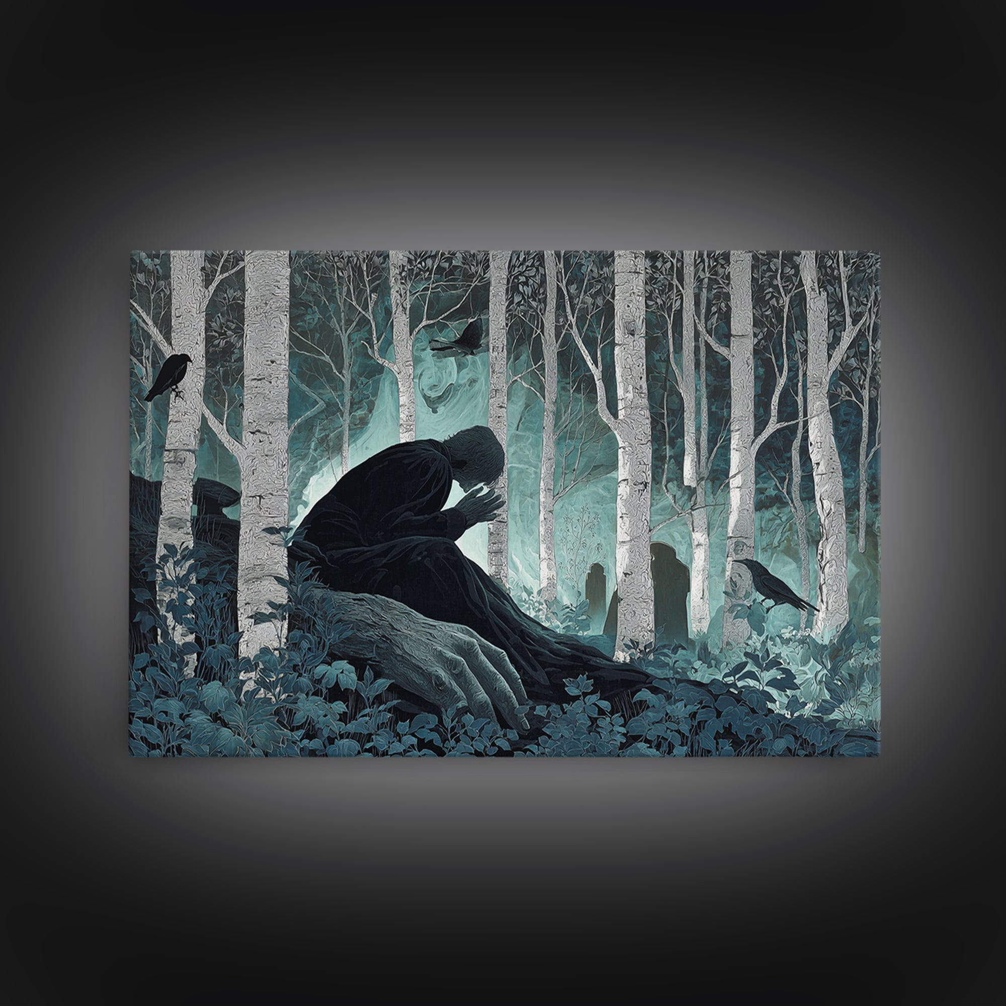 The Sleeper In The Birch Grove, Landscape Wall Art, Dark Halloween Decor, Canvas Print, Halloween Wall Decor, Gothic Home Decor