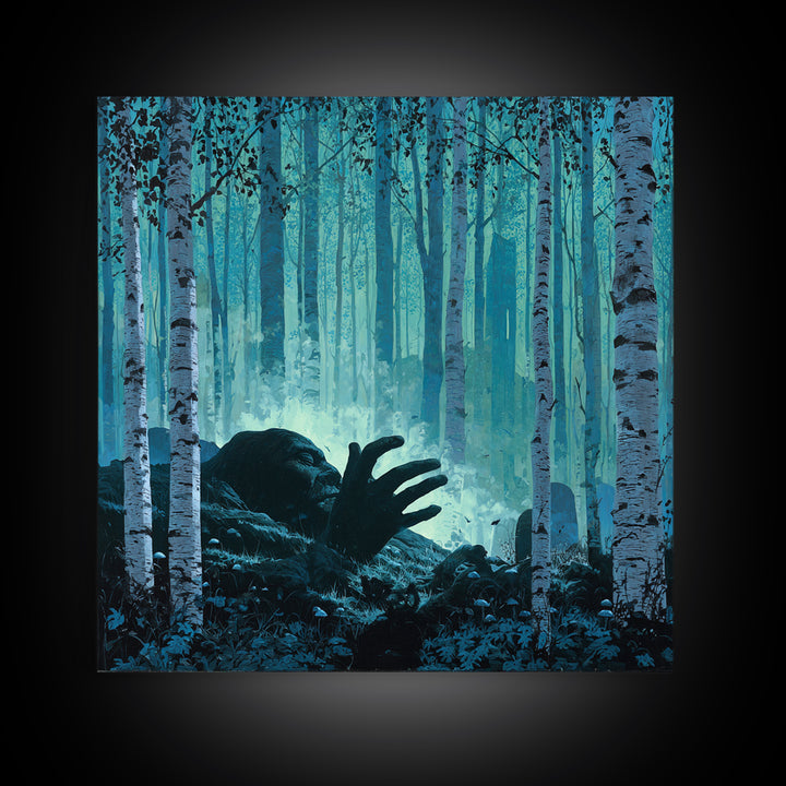 The Sleeper In The Birch Grove, Square Wall Art, Gothic Horror Wall Art, Framed Canvas Print, Halloween Wall Decor, Gothic Home Decor