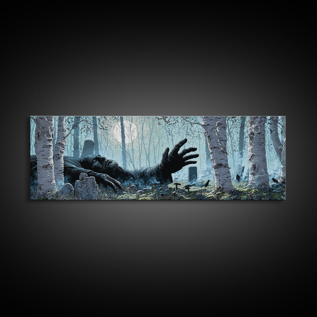 The Sleeper In The Birch Grove, Extra Wide Wall Art, Macabre Wall Art, Canvas Print, Halloween Wall Decor, Gothic Home Decor
