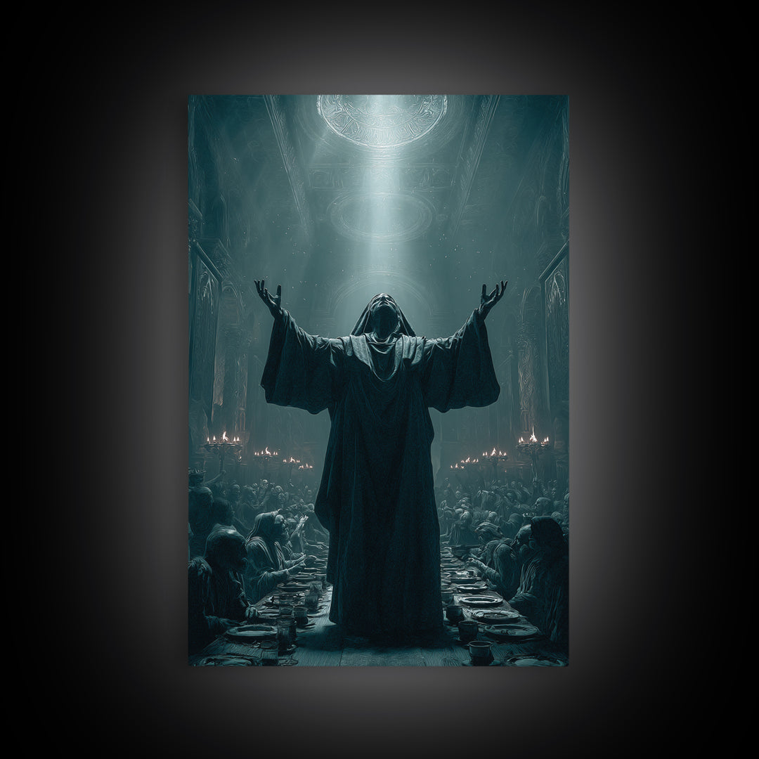 The Feast Of The Pale Cult, Vertical Wall Art, Haunted Gothic Art, Framed Canvas Print, Halloween Wall Decor, Gothic Home Decor