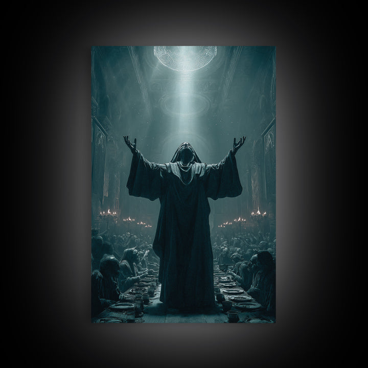 The Feast Of The Pale Cult, Vertical Wall Art, Haunted Gothic Art, Framed Canvas Print, Halloween Wall Decor, Gothic Home Decor