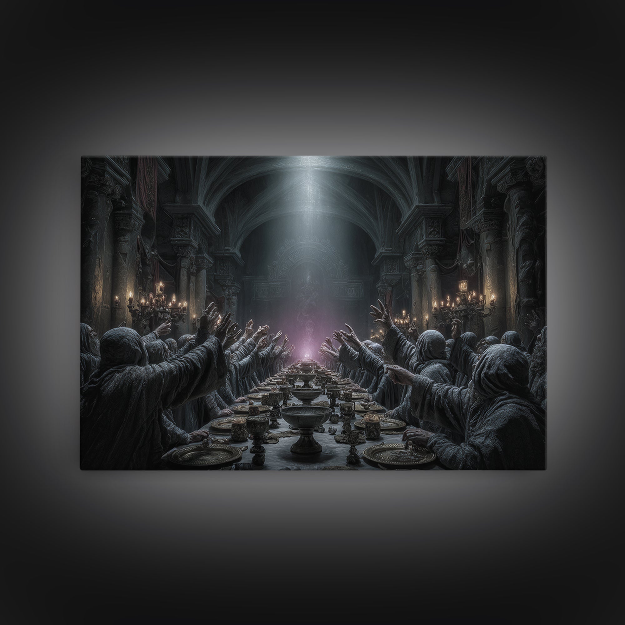 The Feast Of The Pale Cult, Landscape Wall Art, Macabre Wall Art, Framed Canvas Print, Halloween Wall Decor, Gothic Home Decor