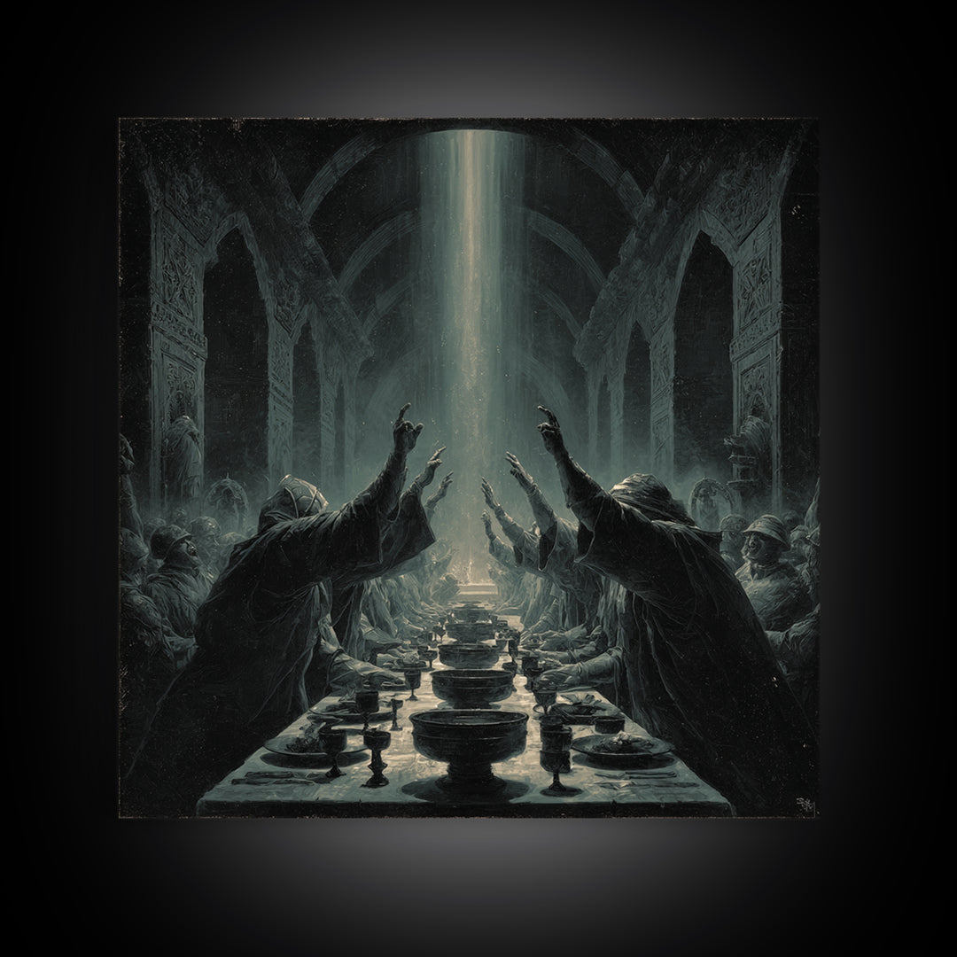 The Feast Of The Pale Cult, Square Wall Art, Macabre Wall Art, Canvas Print, Halloween Wall Decor, Gothic Home Decor, Halloween Decor