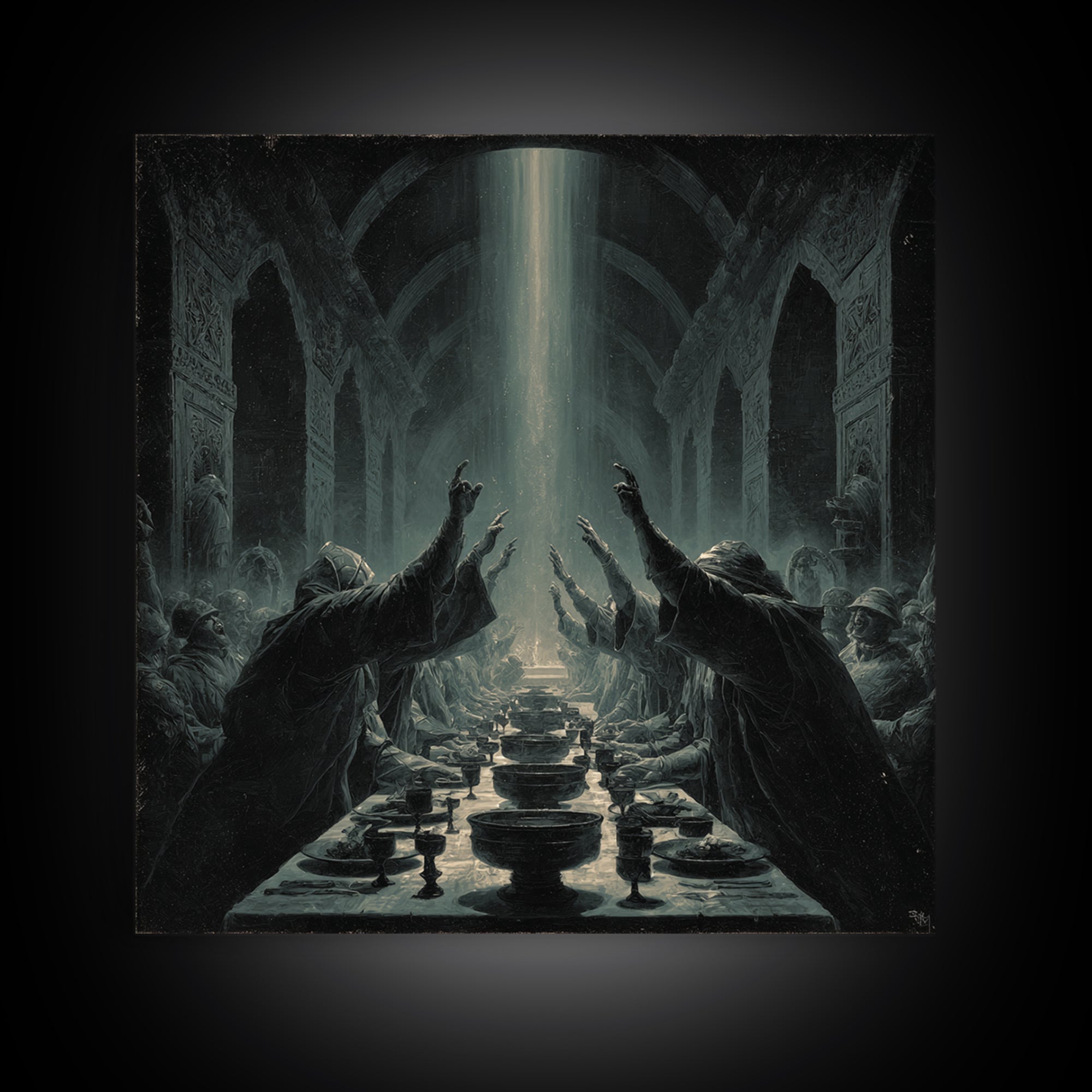 The Feast Of The Pale Cult, Square Wall Art, Macabre Wall Art, Canvas Print, Halloween Wall Decor, Gothic Home Decor, Halloween Decor