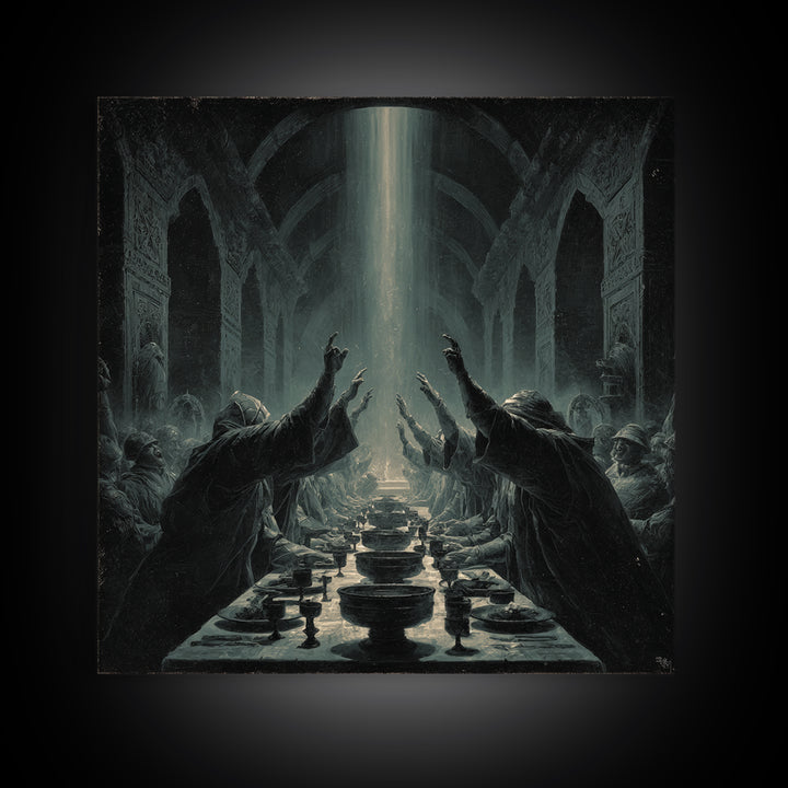 The Feast Of The Pale Cult, Square Wall Art, Macabre Wall Art, Canvas Print, Halloween Wall Decor, Gothic Home Decor, Halloween Decor