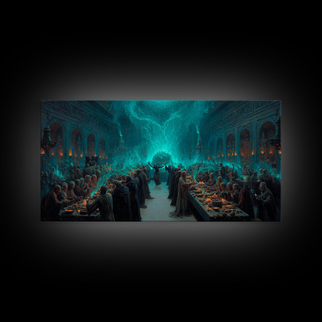 The Feast Of The Pale Cult, Wide Panoramic Art, Haunted Gothic Art, Canvas Print, Halloween Wall Decor, Gothic Home Decor