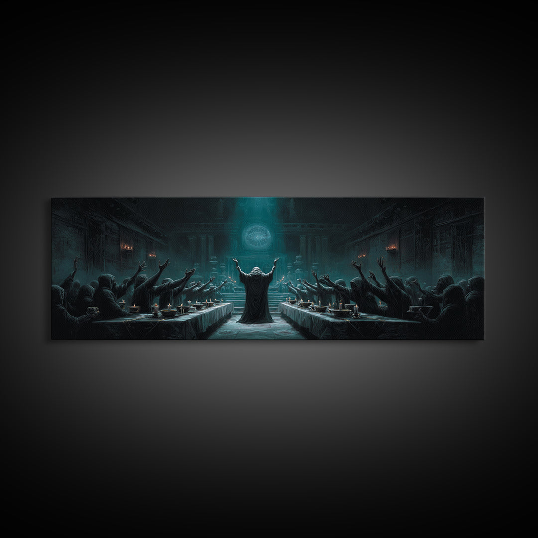 The Feast Of The Pale Cult, Extra Wide Wall Art, Dark Fantasy Wall Art, Framed Canvas Print, Halloween Wall Decor, Gothic Home Decor