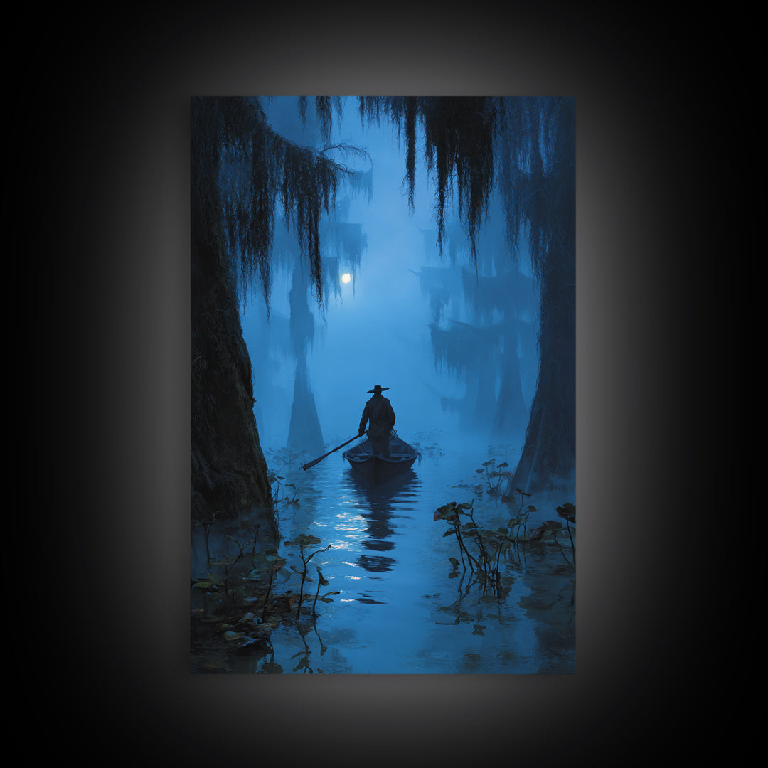 The Ferryman Of The Outer Marsh, Vertical Wall Art, Lovecraftian Horror Art, Canvas Print, Halloween Wall Decor, Gothic Home Decor