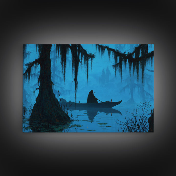 The Ferryman Of The Outer Marsh, Landscape Wall Art, Haunted Gothic Art, Framed Canvas Print, Halloween Wall Decor, Gothic Home Decor
