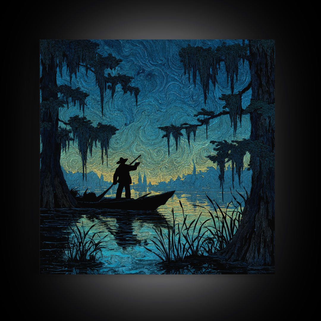 The Ferryman Of The Outer Marsh, Square Wall Art, Lovecraftian Horror Art, Framed Canvas Print, Halloween Wall Decor, Gothic Home Decor
