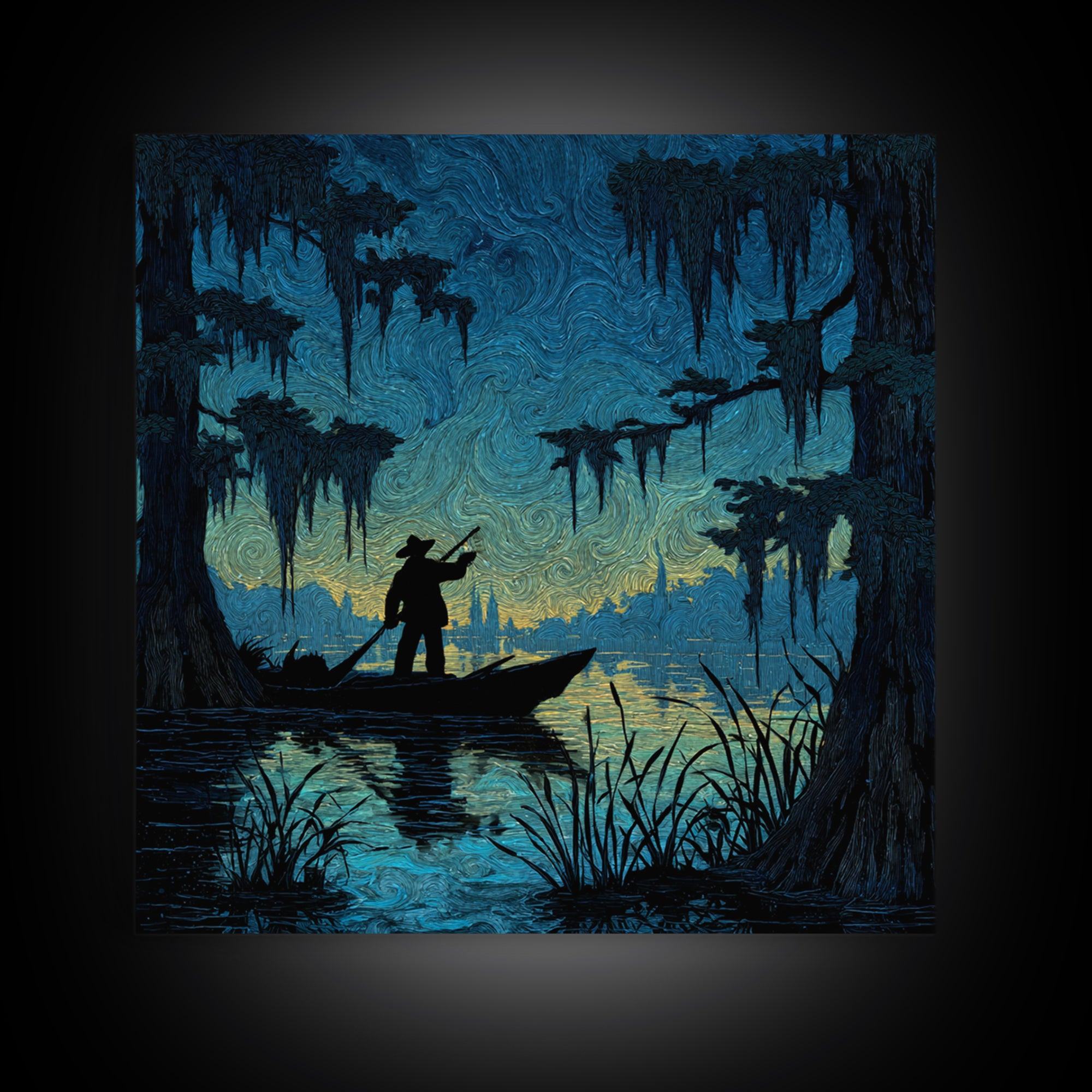 The Ferryman Of The Outer Marsh, Square Wall Art, Lovecraftian Horror Art, Framed Canvas Print, Halloween Wall Decor, Gothic Home Decor