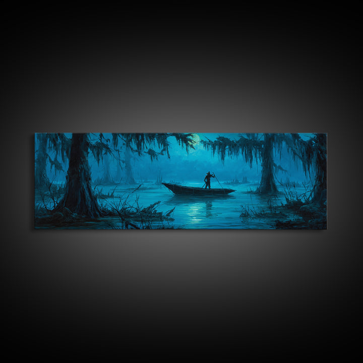 The Ferryman Of The Outer Marsh, Extra Wide Wall Art, Macabre Wall Art, Framed Canvas Print, Halloween Wall Decor, Gothic Home Decor