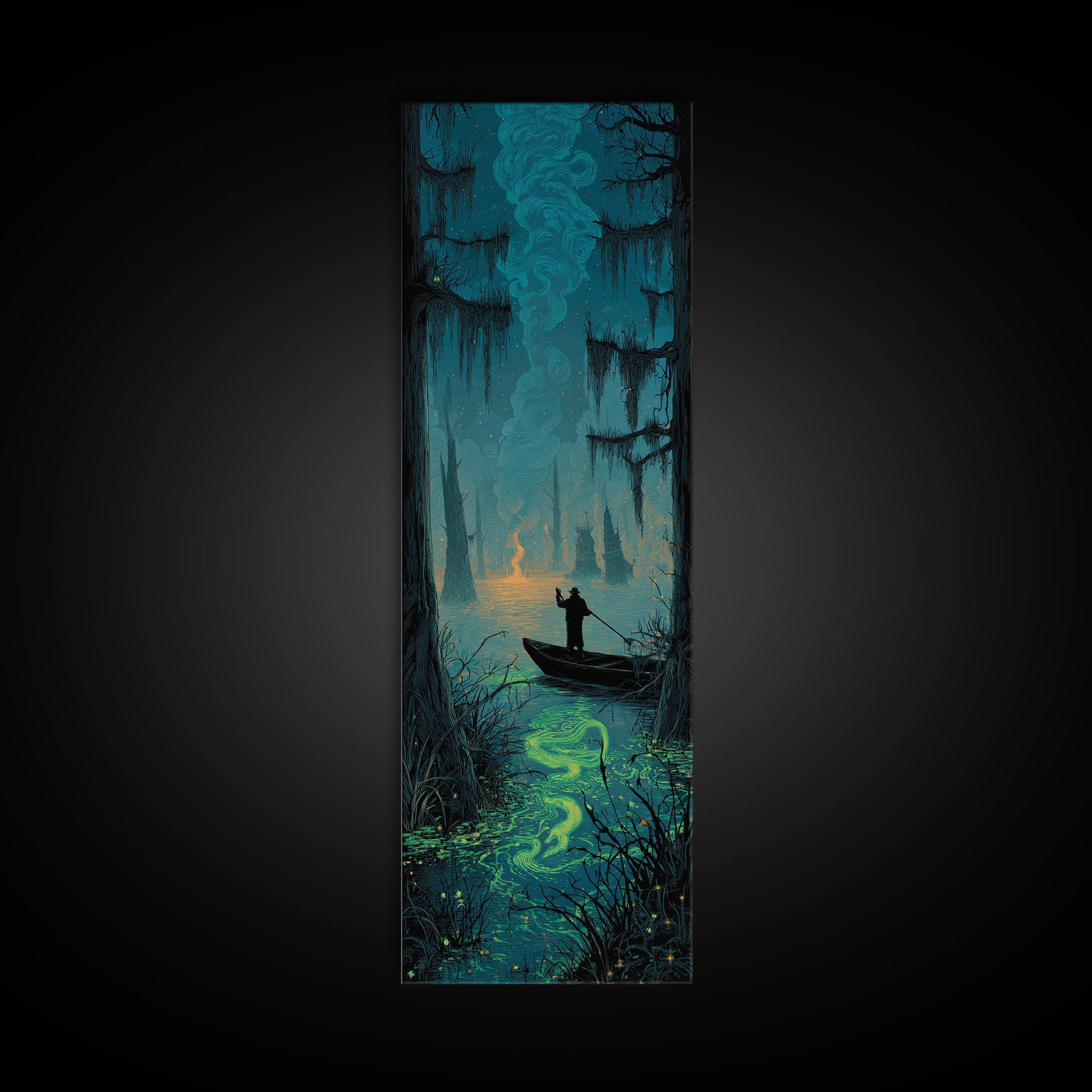 The Ferryman Of The Outer Marsh, Tall Narrow Wall Art, Gothic Horror Wall Art, Framed Canvas Print, Halloween Wall Decor, Gothic Home Decor