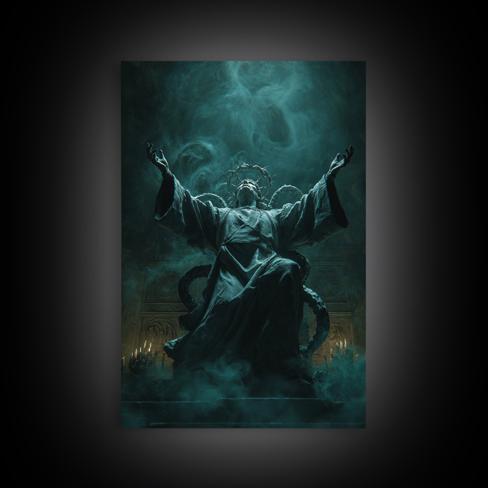The Crown Of The Tentacled Saint, Vertical Wall Art, Haunted Gothic Art, Framed Canvas Print, Halloween Wall Decor, Gothic Home Decor