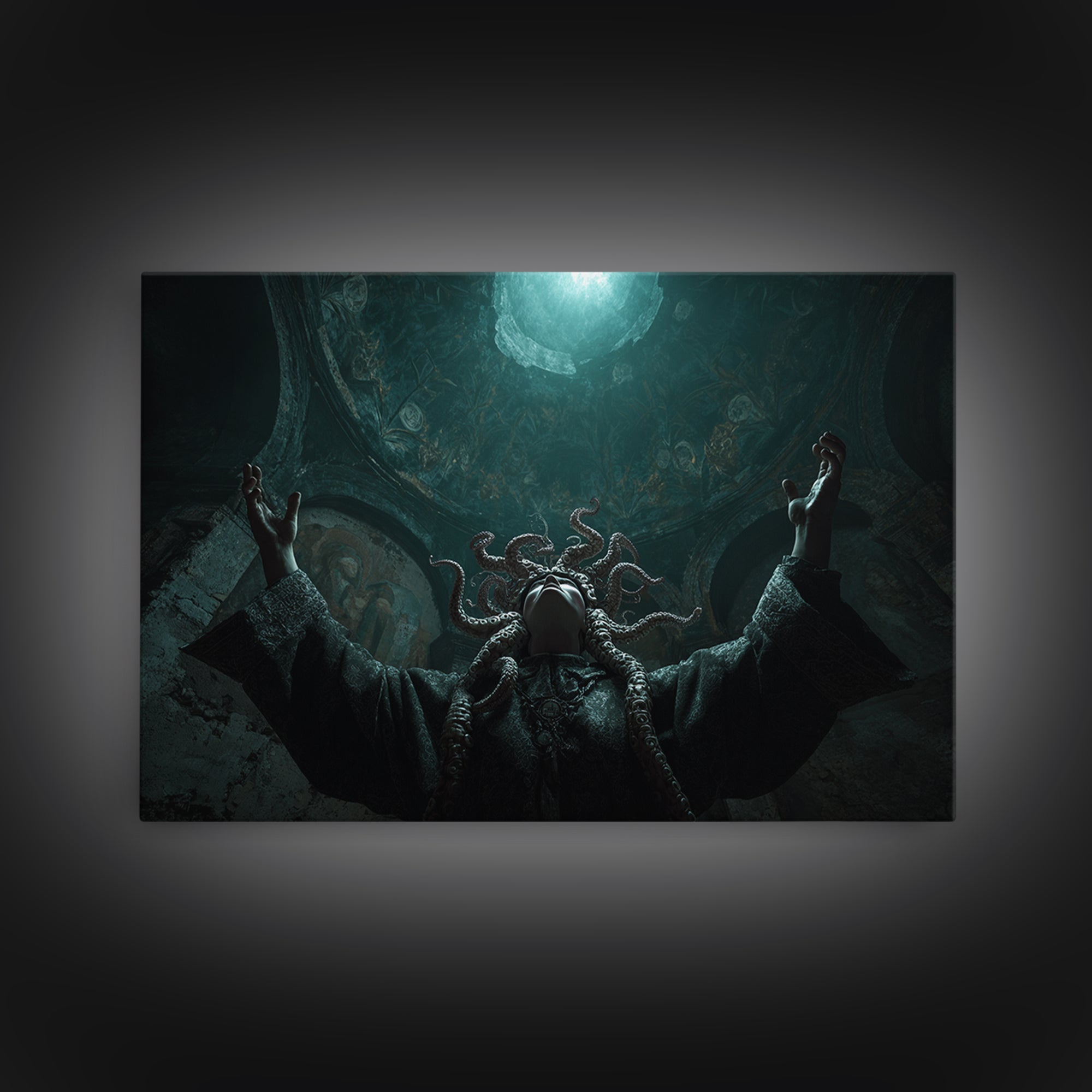 The Crown Of The Tentacled Saint, Landscape Wall Art, Dark Halloween Decor, Framed Canvas Print, Halloween Wall Decor, Gothic Home Decor