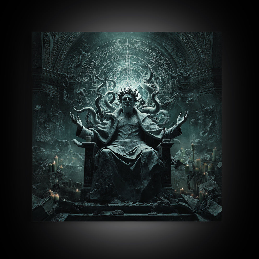 The Crown Of The Tentacled Saint, Square Wall Art, Dark Halloween Decor, Framed Canvas Print, Halloween Wall Decor, Gothic Home Decor