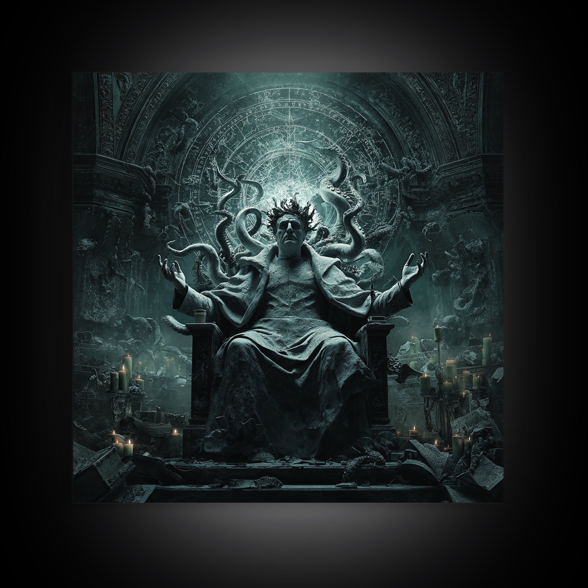 The Crown Of The Tentacled Saint, Square Wall Art, Dark Halloween Decor, Framed Canvas Print, Halloween Wall Decor, Gothic Home Decor