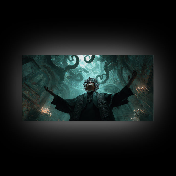 The Crown Of The Tentacled Saint, Wide Panoramic Art, Eldritch Gothic Decor, Canvas Print, Halloween Wall Decor, Gothic Home Decor