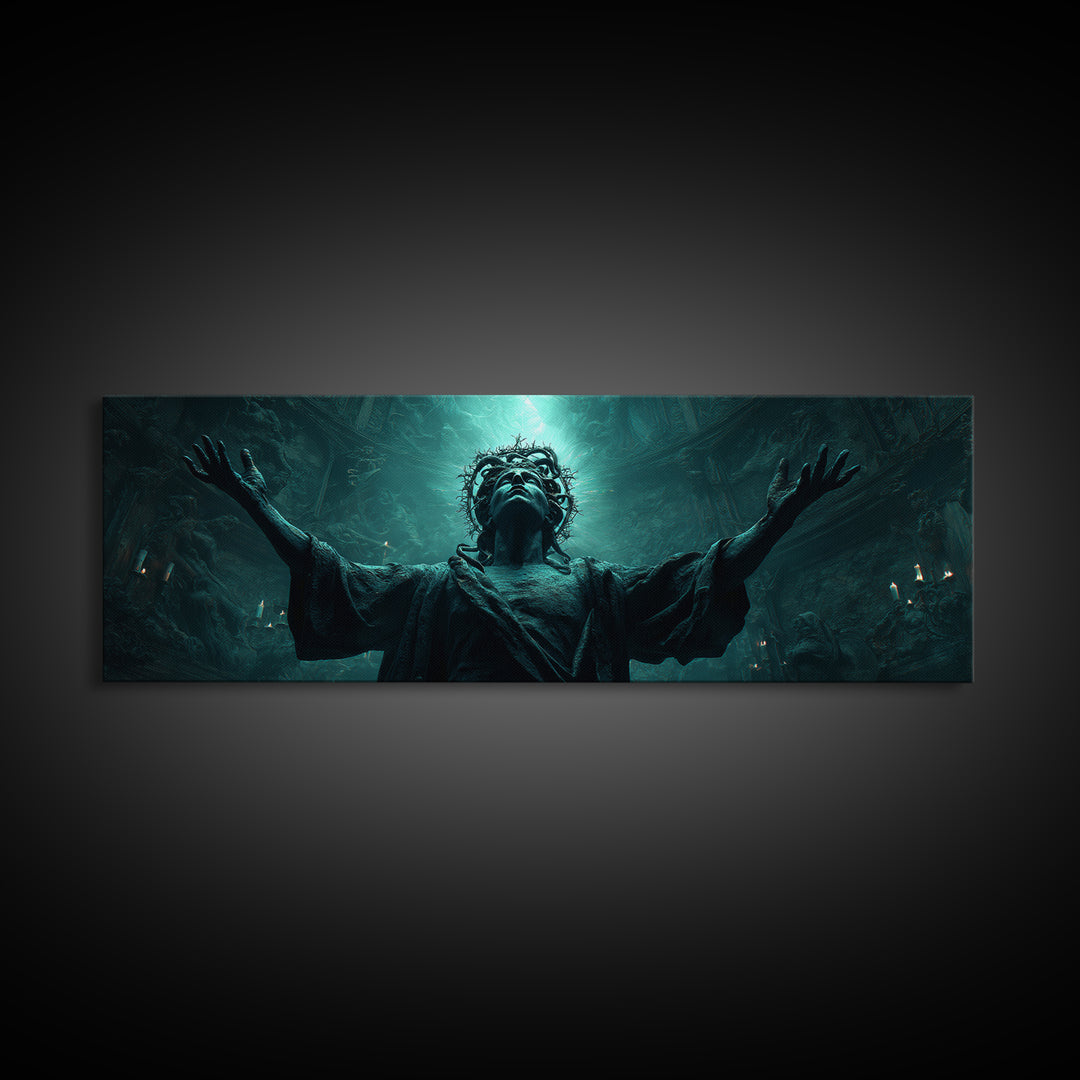 The Crown Of The Tentacled Saint, Extra Wide Wall Art, Dark Fantasy Wall Art, Canvas Print, Halloween Wall Decor, Gothic Home Decor