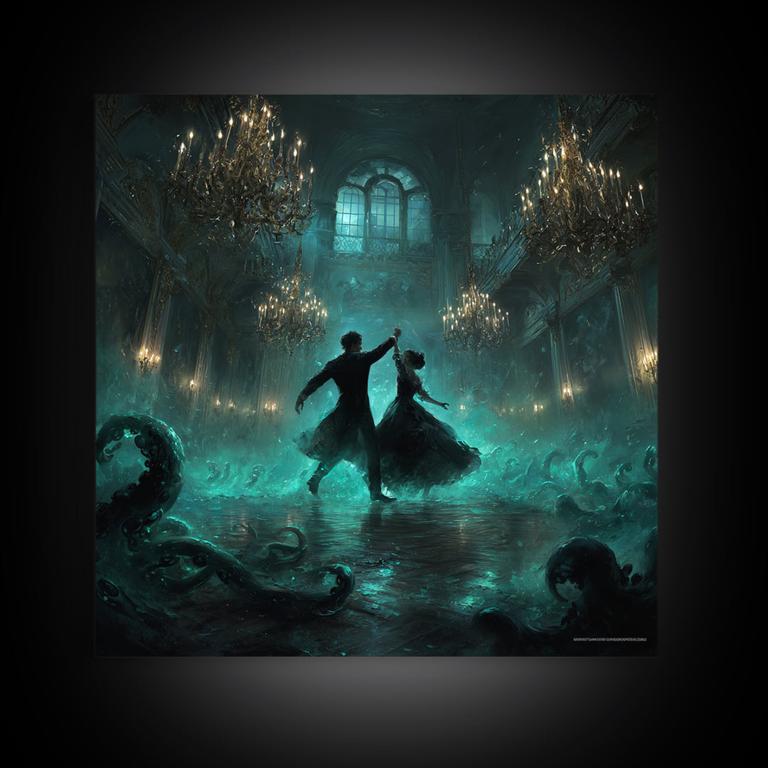 The Ballroom Of Silent Shoggoths, Square Wall Art, Dark Halloween Decor, Canvas Print, Halloween Wall Decor, Gothic Home Decor