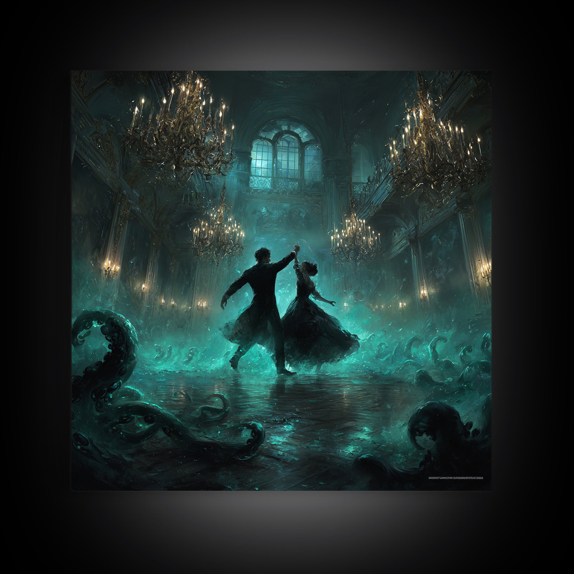 The Ballroom Of Silent Shoggoths, Square Wall Art, Dark Halloween Decor, Canvas Print, Halloween Wall Decor, Gothic Home Decor