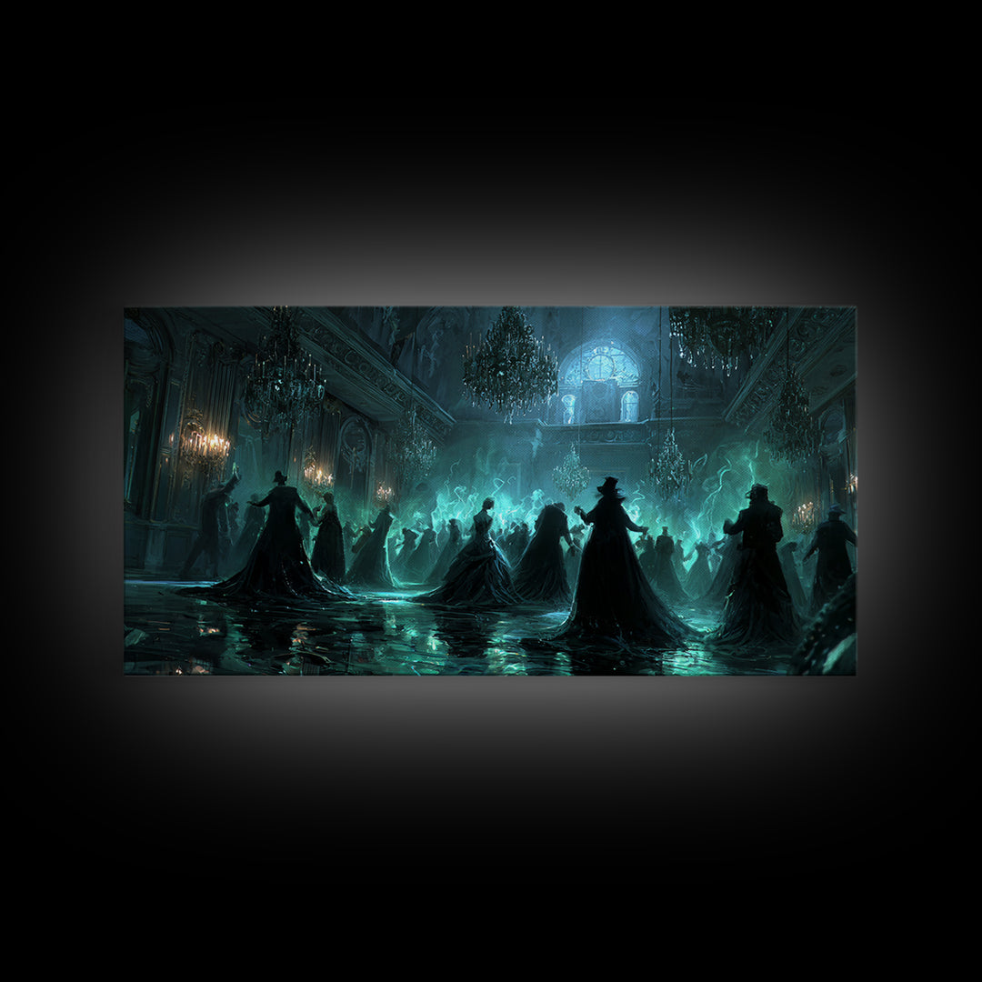 The Ballroom Of Silent Shoggoths, Wide Panoramic Art, Gothic Horror Wall Art, Framed Canvas Print, Halloween Wall Decor, Gothic Home Decor