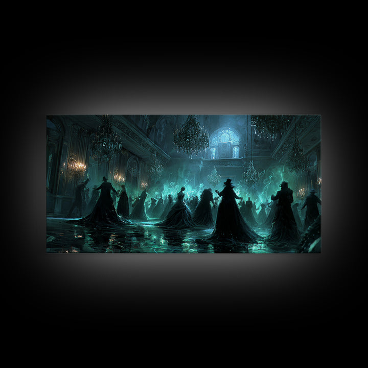 The Ballroom Of Silent Shoggoths, Wide Panoramic Art, Gothic Horror Wall Art, Framed Canvas Print, Halloween Wall Decor, Gothic Home Decor
