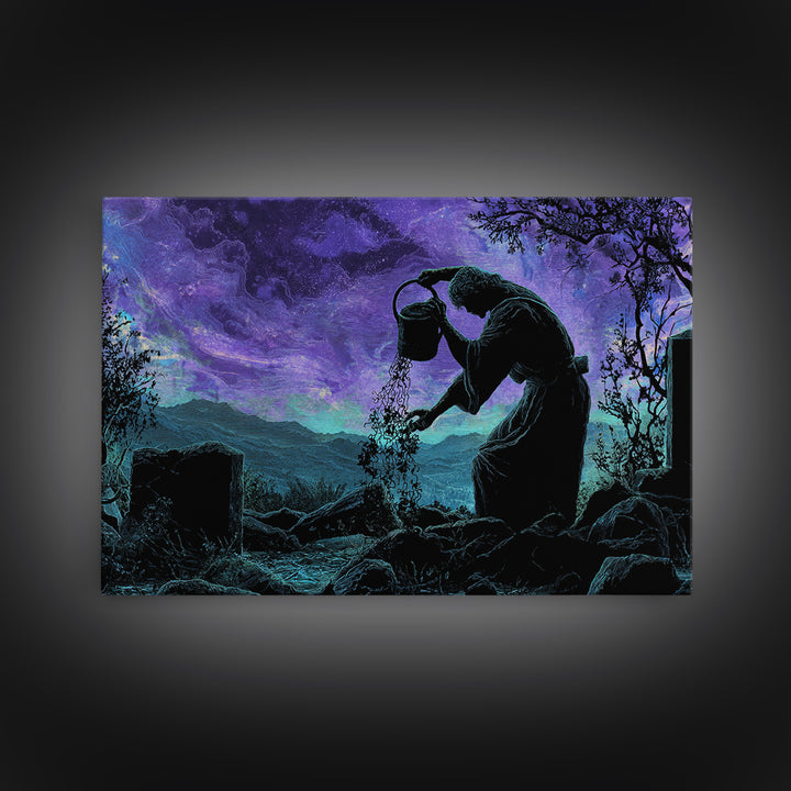 The Grave Gardener Of Yuggoth, Landscape Wall Art, Macabre Wall Art, Canvas Print, Halloween Wall Decor, Gothic Home Decor, Halloween Decor