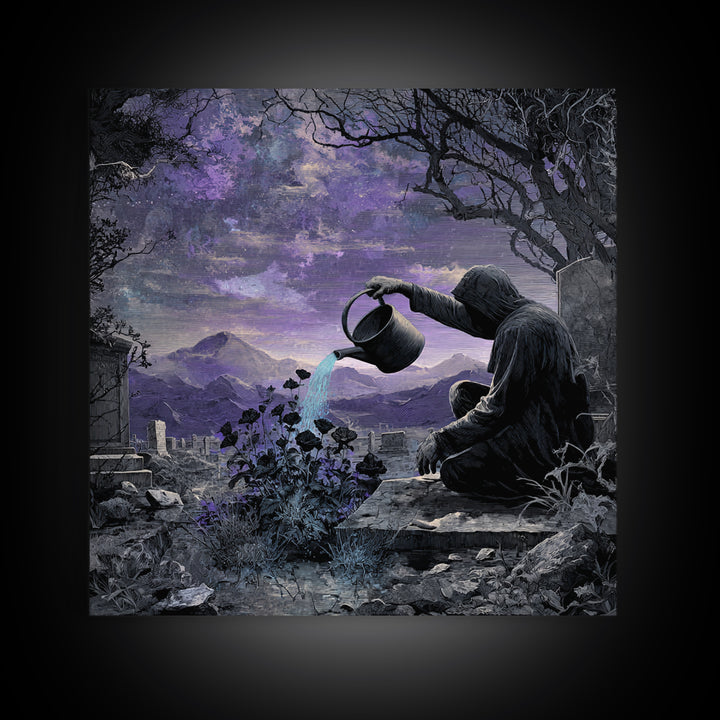 The Grave Gardener Of Yuggoth, Square Wall Art, Cosmic Horror Wall Art, Framed Canvas Print, Halloween Wall Decor, Gothic Home Decor