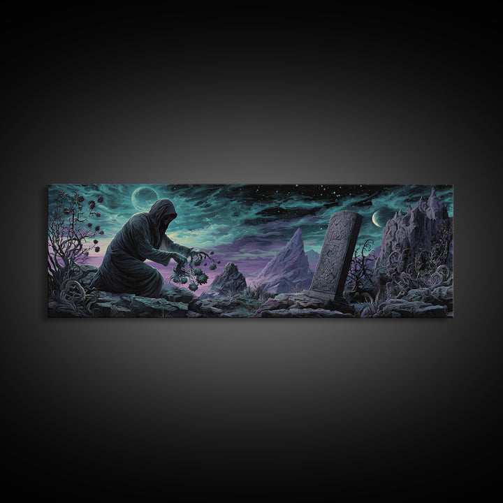 The Grave Gardener Of Yuggoth, Extra Wide Wall Art, Eldritch Gothic Decor, Framed Canvas Print, Halloween Wall Decor, Gothic Home Decor