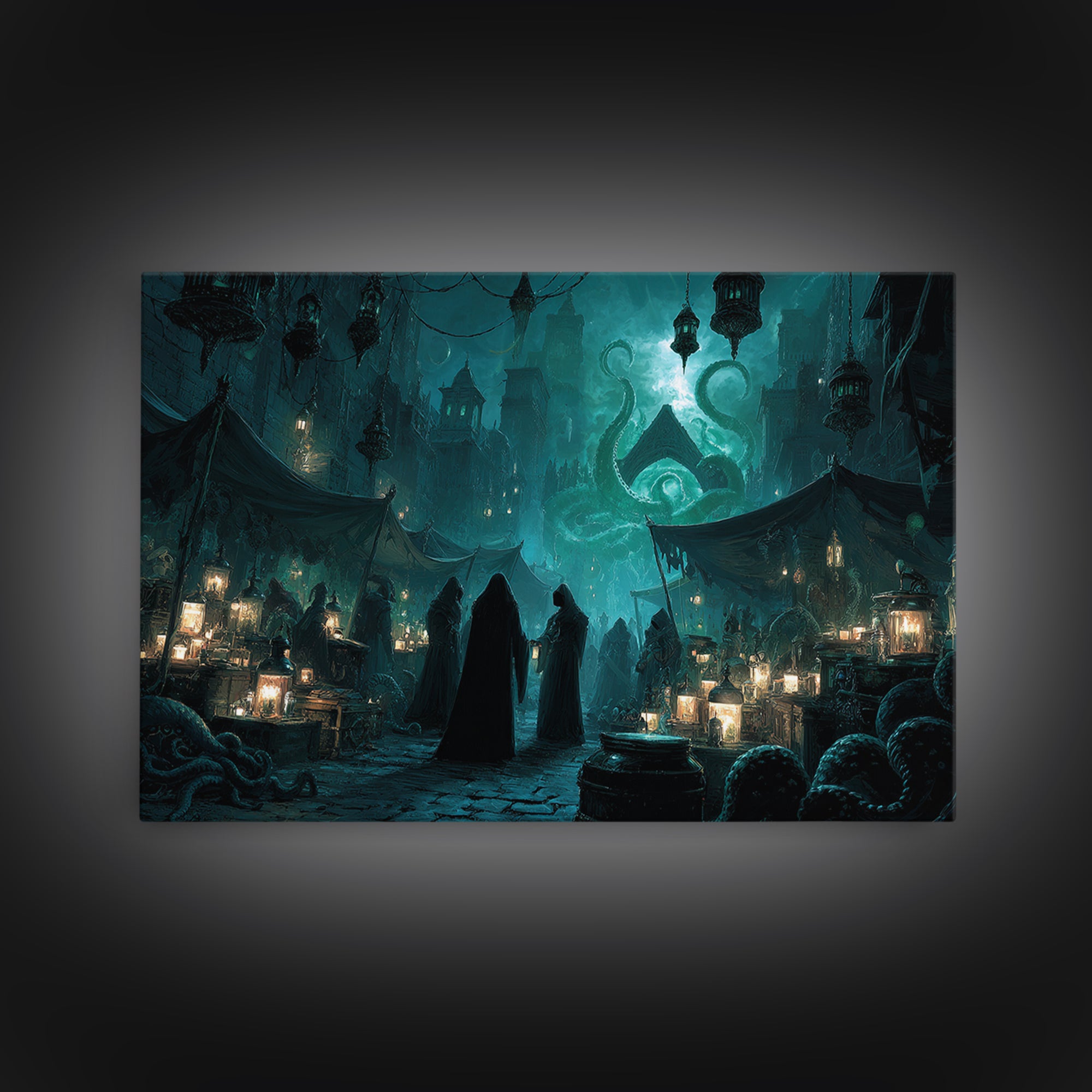 The Lantern Market Beyond The Veil, Landscape Wall Art, Eldritch Gothic Decor, Canvas Print, Halloween Wall Decor, Gothic Home Decor