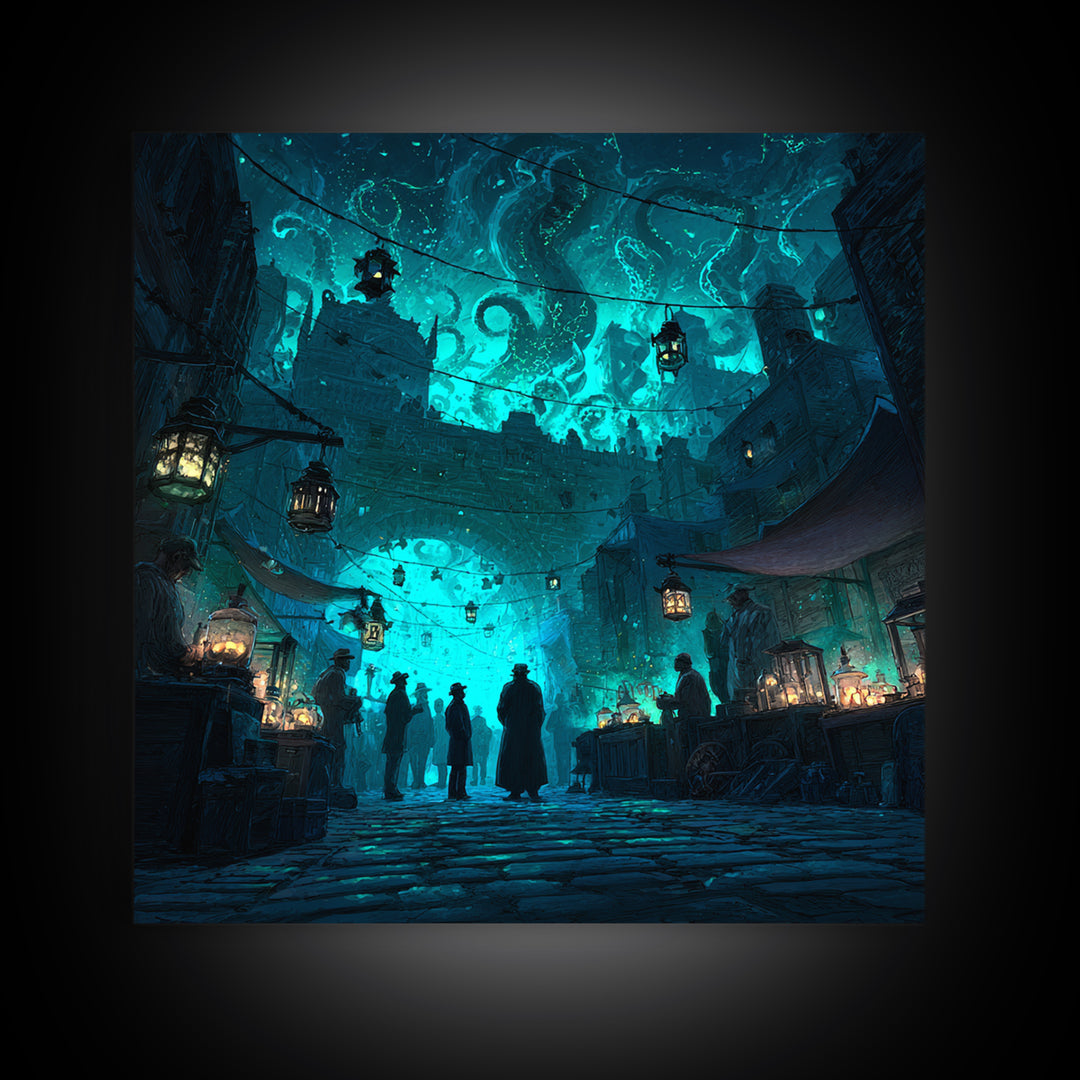The Lantern Market Beyond The Veil, Square Wall Art, Dark Fantasy Wall Art, Framed Canvas Print, Halloween Wall Decor, Gothic Home Decor