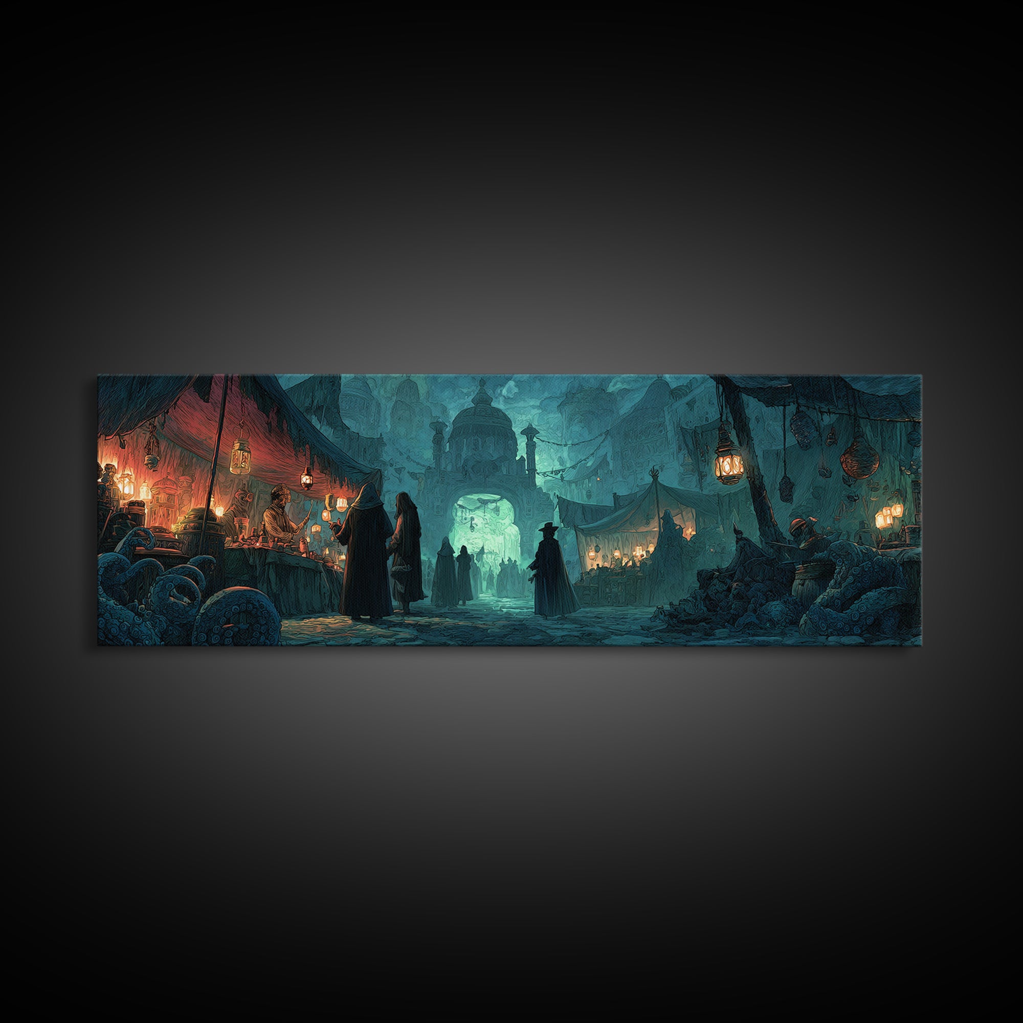 The Lantern Market Beyond The Veil, Extra Wide Wall Art, Macabre Wall Art, Canvas Print, Halloween Wall Decor, Gothic Home Decor